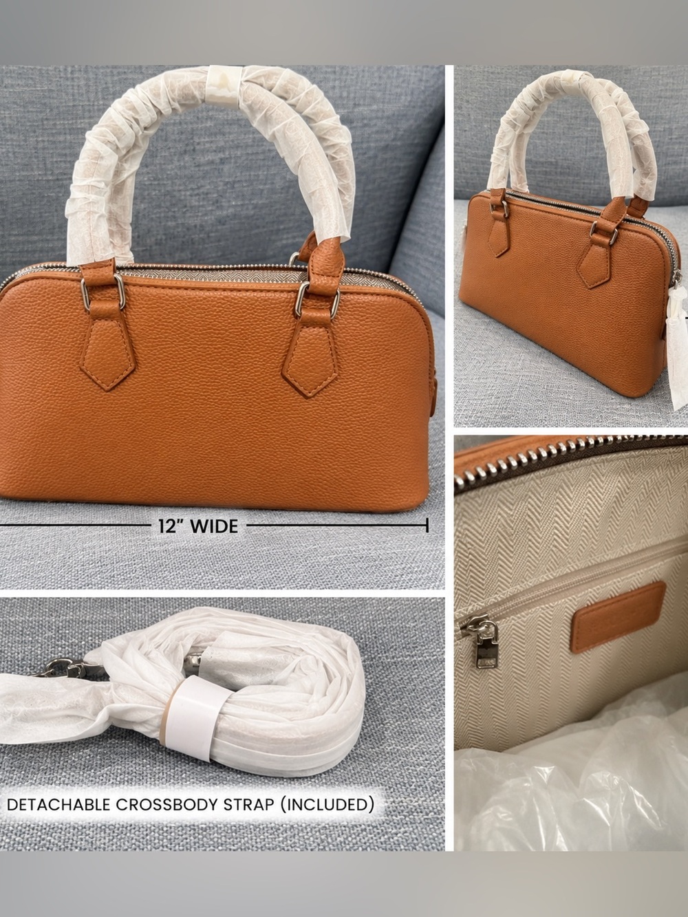 Classic Tan vegan Leatherette Women's Satchel with Detachable Crossbody Strap
